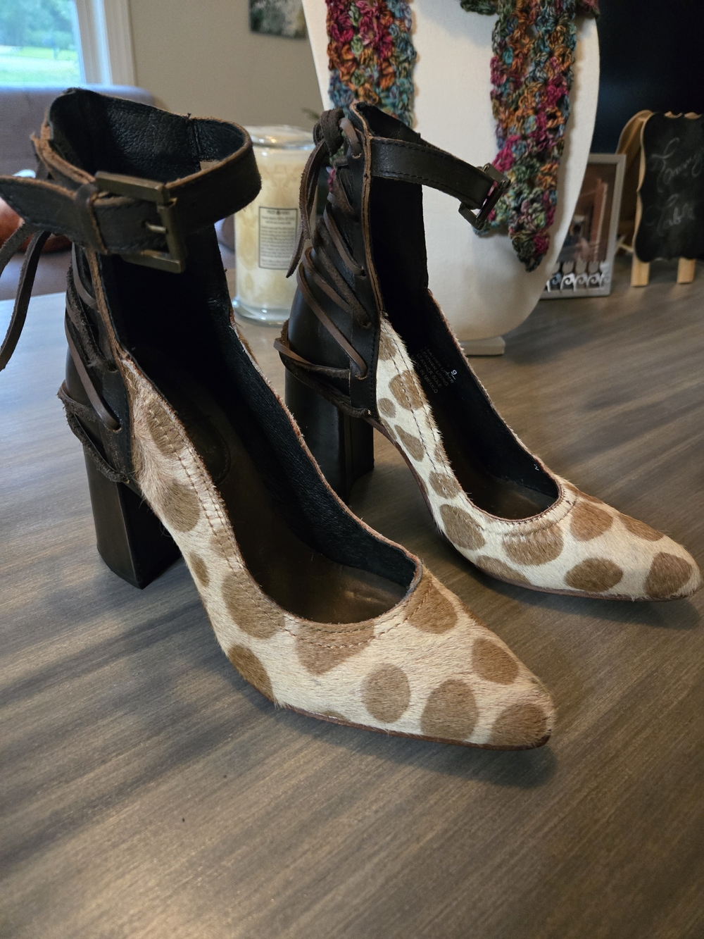 Freebird Leather Hair-On Hide Spotted Ankle Strap Heels Size 9